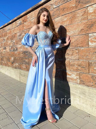 Elegant Sweetheart Off-shoulder Side slit A-line Prom Dresses , PDS0354