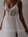 Sexy V-neck Spaghetti straps A-line Side slit Wedding Dresses, WDY0239
