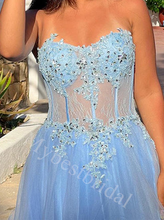 Elegant Sweetheart Sleeveless A-line Prom Dresses,PDS0926