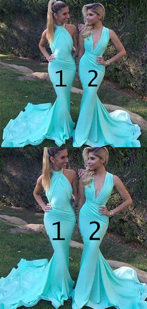 Unique Sexy Mermaid Blue Mismatched Charming Inexpensive Long Wedding Party Dresses , WGY0116