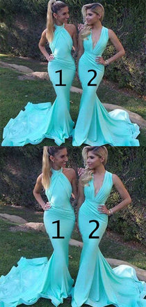 Unique Sexy Mermaid Blue Mismatched Charming Inexpensive Long Wedding Party Dresses , WGY0116