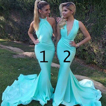 Unique Sexy Mermaid Blue Mismatched Charming Inexpensive Long Wedding Party Dresses , WGY0116