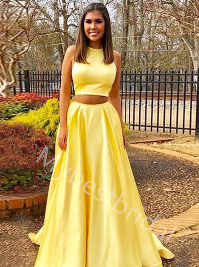 Elegant Sleeveless Two pieces Simple A-line Prom Dresses,PDS0779