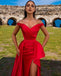 Simple Off-shoudler Red A-line Satin Long Prom Dresses, PDS0287