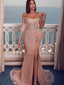 Simple One-shoulder Mermaid Sequin Side Slit Long Prom Dresses Online, PDS0219