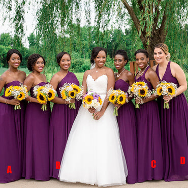 Mismatched Chiffon A-line Floor-length Long Bridesmaid Dresses, BDS0155