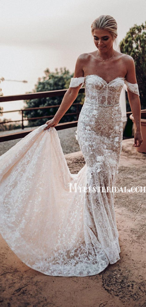 New Arrival Off-shoulder Mermaid Lace Beautiful Wedding Dresses. WDS0092