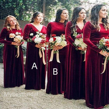 Mismatched V-neck Long sleeves Elegant Simple Long Mermaid Dressess, BDS0287