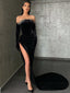 Sexy Straight Mermaid Side Slit Black Simple Long Prom Dresses, PDS0230