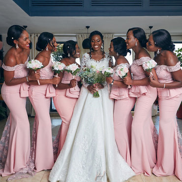 Mermaid Off-shoulder Lace Long Simple Bridesmaid Dresses, BDS0141