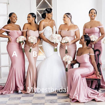 Mismatched Off-shoulder Mermaid Floor-length Elegant Simple Pretty Long Bridesmaid Dresses, BDS0257