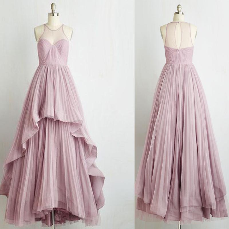 Simple Design Long A-line Tulle Prom Dresses, Romantic Country Wedding Dresses , BG0353