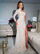 Simple One-shoulder Side Slit Mermaid Lace Long Prom Dresses, PDS0175
