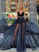 Simple V-neck A-line Chiffon Sequin Long Prom Dresses, PDS0155