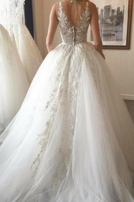 A-line Scoop Lace Gorgeous Modest Bride Gowns Long Cheap Wedding Dresses, WDS0009