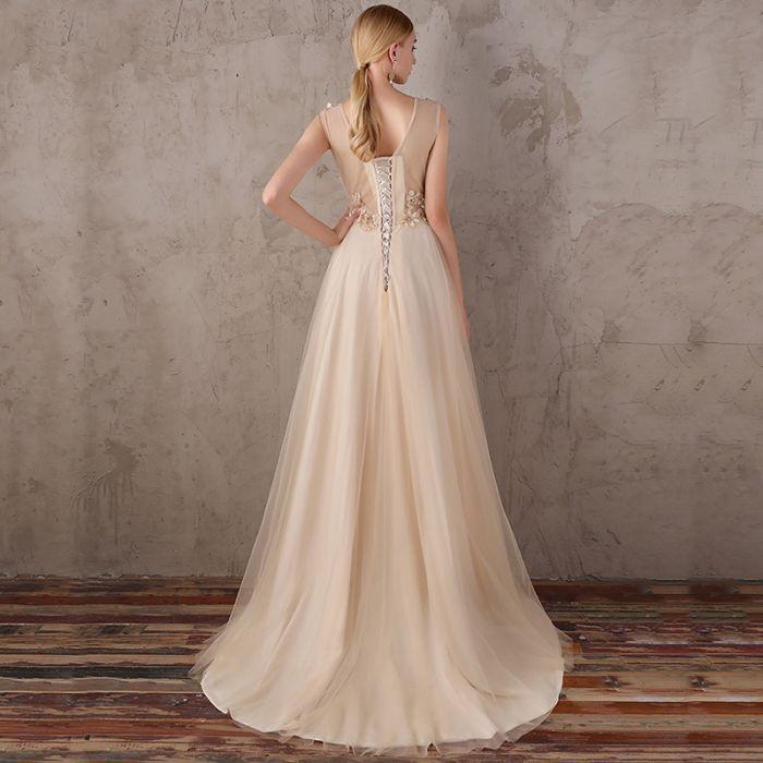 New Arrival A-line floor-length tulle Back strap V-neck evening Dress, Long prom dresses,PDY0281