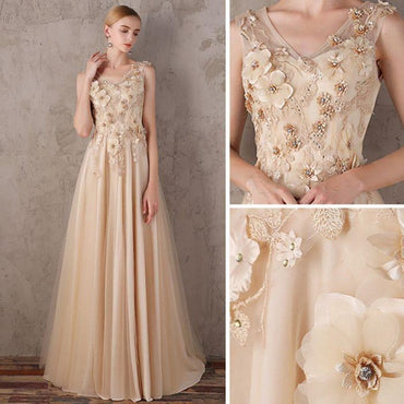 New Arrival A-line floor-length tulle Back strap V-neck evening Dress, Long prom dresses,PDY0281