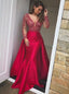 Mermaid Long Sleeves Beaded Red Lace Prom Dress ,Cheap Prom Dresses,PDY0419