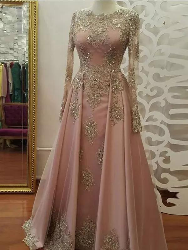 A-line Lone Sleeves beaded Pink Lace Prom Dress ,Cheap Prom Dresses,PDY0409