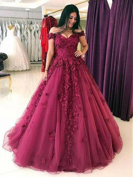 maroon color prom dresses A-line Off-the-Shoulder Burgundy Lace Prom Dress ,Cheap Prom Dresses,P – mybestbridal