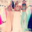 Two Pieces High Neck Side Slit Beaded Tulle Prom Dresses, BG0019
