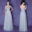 Scoop Neckline Grey Appliques Tulle Long Prom Dresses, BG0015