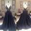 Deep V-Neck Spaghetti Black Lace Satin Long Prom Dresses, BG0006