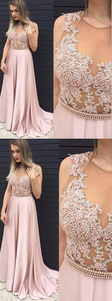 Pink A-line Prom Dress,Beaded Prom Dress,Sexy Party Dress,Custom Made Evening Dress PDY0295