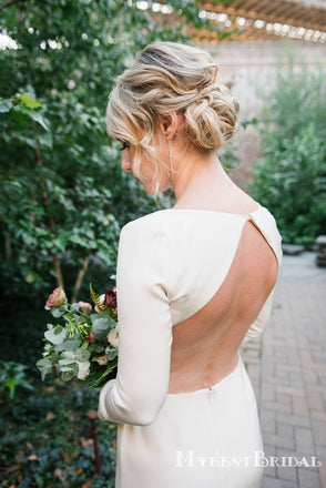 Long Sleeves Sexy Backless Scoop Sheath Long Cheap Simple Charming Wedding Dresses, TYP0100