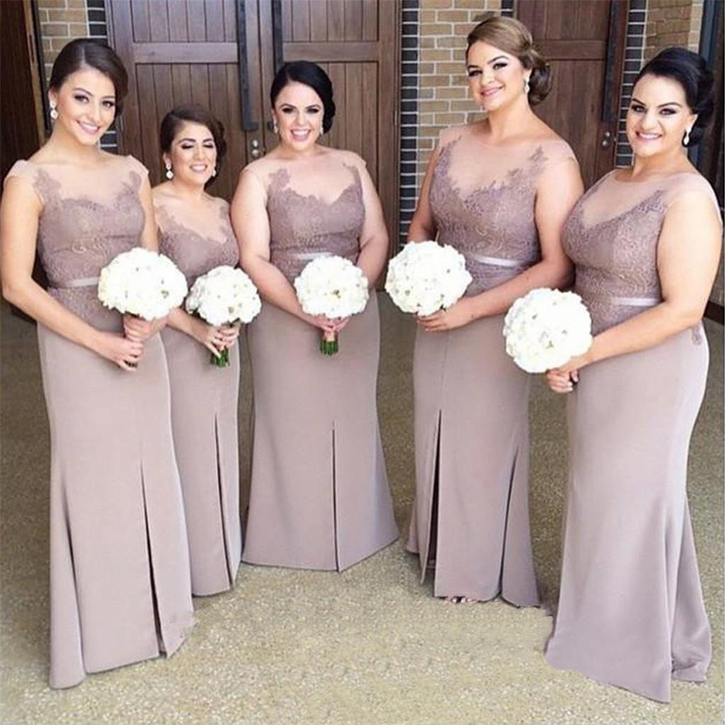 Brown Long Slit Mermaid Plus Size Lace Modest Bridesmaid Dresses ,PDY0 mybestbridal Brown Long Slit Mermaid Plus Size Lace Modest Bridesmaid Dresses ,PDY0 mybestbridal