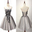 Cute Gray Tulle  A-line Teenagers Short Prom Dress With Beading, Homecoming Dress,BDY0150