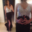 Sparkle Rhinestone Beaded V-neck Long Mermaid Side Slit Black Prom Dresses, BG0336