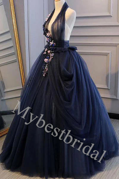 Elegant Halter Sleeveless A-line Long Prom Dress,PDS1068