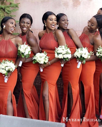 Sexy Halter Slit Mermaid Long African Style Cheap Bridesmaid Dresses, TYP0003