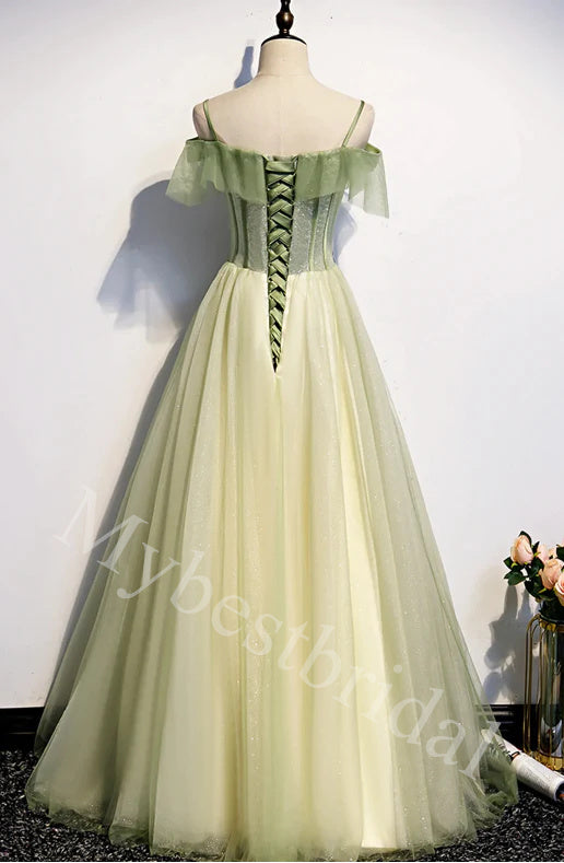 Elegant Off shoulder Sleeveless A-line Long Prom Dress,PDS1072