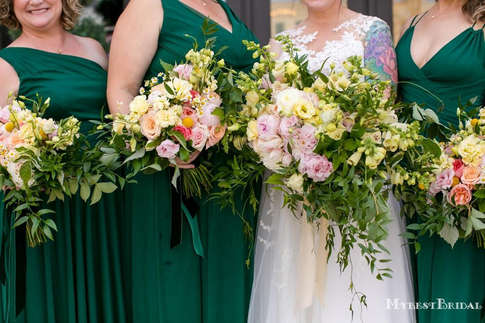 Mismatched Charming Green Chiffon A-line Long Cheap Bridesmaid Dresses, BDS0068