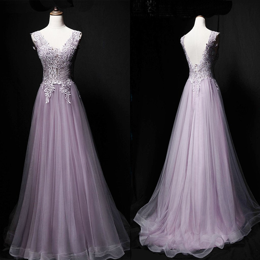 Charming Lavender Tulle Sleeveless A-Line Long Prom Dress,Party Dresses, Evening Dresses,PDY0318