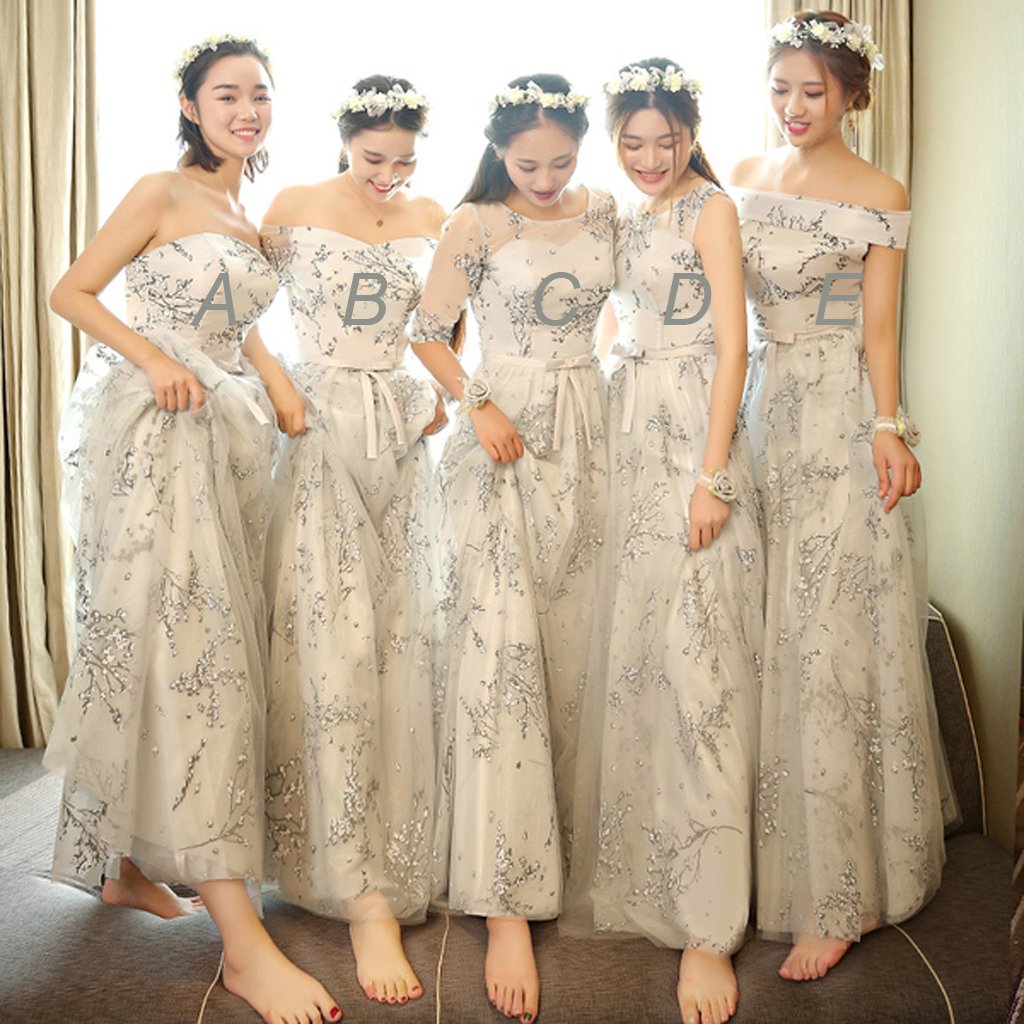 Sweetheart Different Style Floral Chiffon Long Bridesmaid Dresses,Wedding Party Dresses,WGY0185