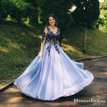 New Sexy A Line Illusion Neckline Long Sleeve Tulle Lace Applique Formal Dresses Evening Prom Dresses, PDS0056