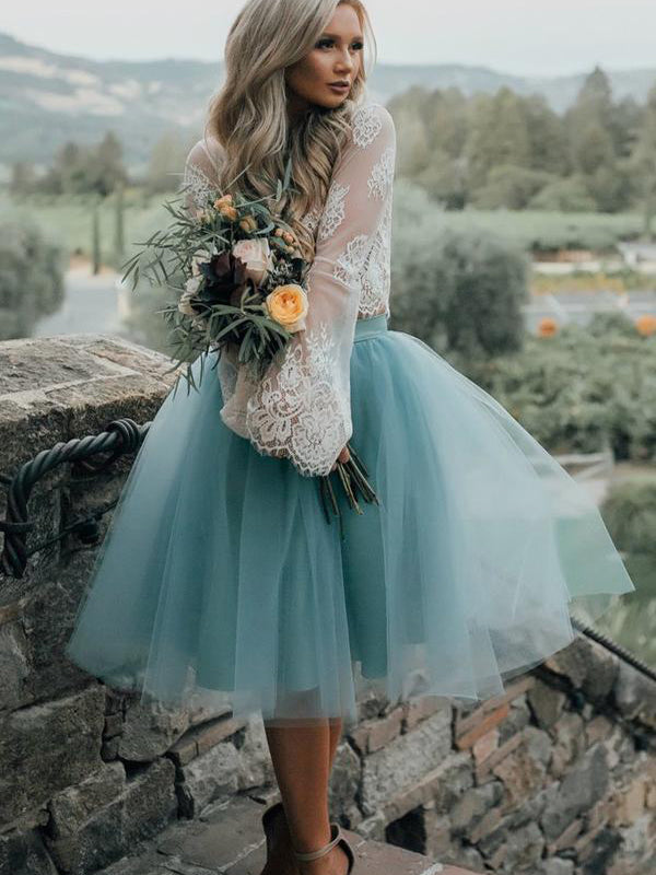 Long Sleeve Lace Short Turquoise Homecoming Prom Dresses, Affordable S – mybestbridal
