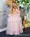 Popular Hot Selling V-neck Pink Tulle A-line Long Cheap Flower Girl Dresses, FGS0024