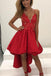 High Low Red Lace Spaghetti Straps Cheap Homecoming Dresses 2018,BDY0212