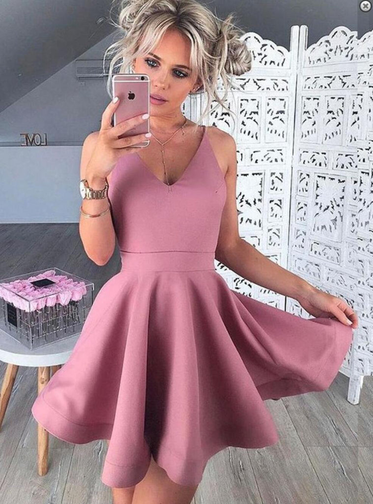 Spaghetti Straps Pink Cheap 2018 Homecoming Dresses Under 100, BDY0216