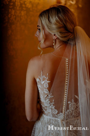 Newest Popular Illusion Neckline Lace Mermaid Long Cheap Wedding Dresses, WDS0004