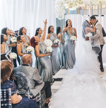 Mismatched Halter Sleeveless Elegant Simple Long Mermaid Dressess, BDS0291