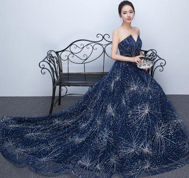 Luxury Sleeveless A-line Sequins Sweep Elegant Train Prom Dress,Evening Party Dress,PDY0370