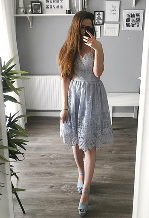 Sweetheart Spaghetti Straps Grey Lace Short Homecoming Dresses ,BDY0279