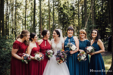 Mismatched Red & Blue Chiffon A-line Long Cheap Bridesmaid Dresses, BDS0085