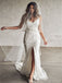 Sexy V-neck Side slit Mermaid Lace applique Wedding Dresses, WDY0242