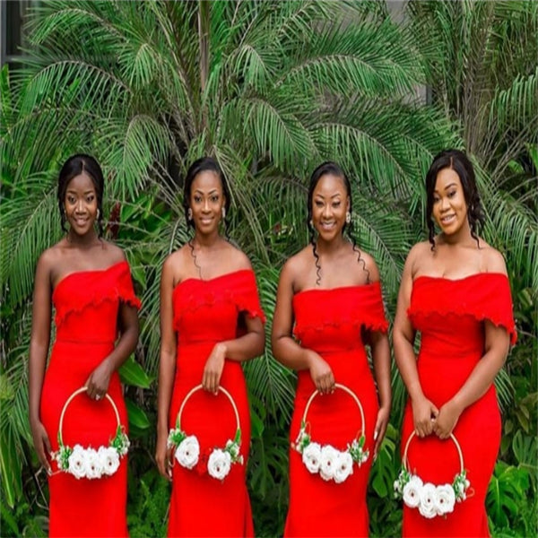 Red Off-shoulder Elegant Simple Pretty Long Bridesmaid Dresses,BDS0217